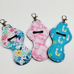 Chapstick Keychain holder multicolor marble lamas flowers